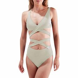 Women's Two Piece Cross Bandage Swimsuit Plus Size Push Up Bathing Suits Green M us 6