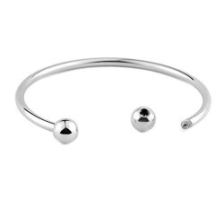 Rubyca 1PCS White Silver Plated Bangle Bracelet Screw End Ball Cuff Charm Beads Diy Jewelry