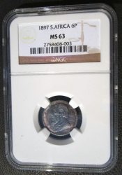 1897 Zar Kruger Silver Sixpence 6p Ngc Ms63 Unc