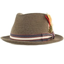 EPOCH Men's Stripe Band Removable Feather Derby Fedora Curled Brim Hat L xl