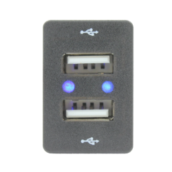 Dual USB Charger 2.1A X 2 Blue LED 32X20MM For Toyota
