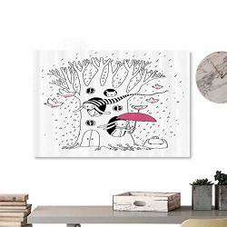 Artwork Office Home Decoration Magic Home Decor Minimalist Habitat Drawing With Rabbits Tree Hole Houses In A Rainy Day Hollow Design White Pink 36"X24"