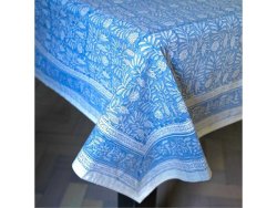 Garden Blue Block-printed Rectangular Tablecloth 8-SEATER
