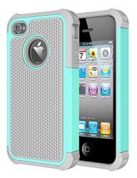 Iphone 4 Case Iphone 4S Case Chtech Shockproof Durable Hybrid Dual Layer Armor Defender Protective Case Cover For Apple Iphone 4S 4 Grey Light Blue