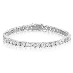 Nyc Sterling 4MM Sterling Silver Round Cubic Zirconia Tennis Bracelet 7.5 Inches Rhodium-plated-silver