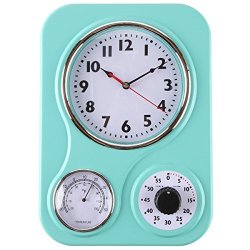 Turquoise Bell Shape Lily's Home Retro Kitchen Timer Wall Clock 
