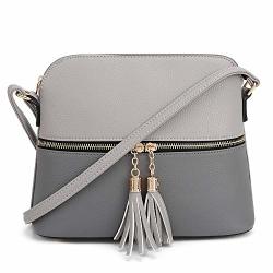 Sg Sugu Lightweight Medium Dome Crossbody Bag With Tassel Zipper Pocket Adjustable Strap Gray dark Gray