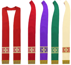 Stole With Simple Cross Embroidery At Back Of Neck And Cross Orphreys At The Ends - Red