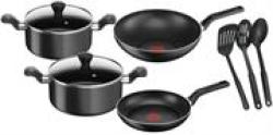 Tefal 9 Piece Supercook Set- Includes 28CM Wok 24CM Frypan 20CM And 24CM Stewpots And Lids 3 Utensils Non-stick Coating Exterior And Interior Compatible