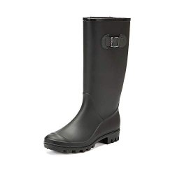 DKSUKO Rain Boots For Women Waterproof Elastic Wellington Boots 9 B M Us Black A