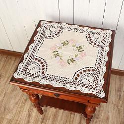 Vanyear Handmade Crochet Lace Table Cloth Embroidered Doilies Placemat Beige 16.5INCHES 42CM
