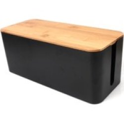 Cable Cord Concealing Box With Bamboo Lid Small Black