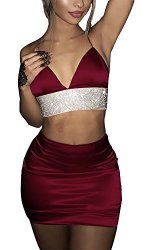 Aro Lora Women's Spaghetti Straps Crop Top And Midi Skirt Sparkle 2 Piece Dress Us 0 Wine Red