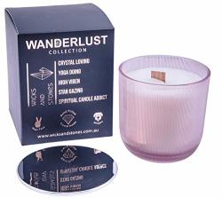 Wicks & Stones Lilies Coconut Husk + Rosewood Natural Soy Candles Rose Quartz Stone Premium 60 Hour Burn Time In Glass Jar Scented Wanderlust Collection Byron Bay Baby