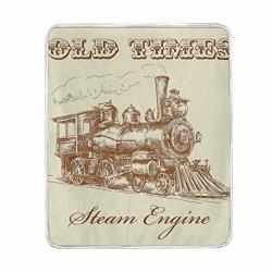 Joseni Steam Engine Old Times Train Vintage Hand Drawn Iron Industrial Era Locomotive Theme Ivory Pale Super Soft Throw Blanket Bed Couch Lightweight All