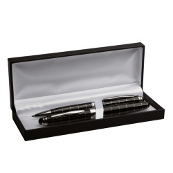 Striped Ballpoint And Rollerball Pen Set - Black