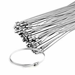 Flexzion 11.8-INCH Stainless Steel Multipurpose Exhaust Wrap Locking Cable 100PCS Heavy Duty Metal Zip Ties Clamp