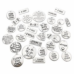 30PCS Inspiration Words Charms Craft Supplies Mixed Pendants Beads Charms Pendants For Crafting Jewelry Findings Making Accessory For Diy Necklace Bracelet M44 Inspiration Charms