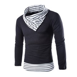 Mens Stitching Stripe Collar Knitted Pullover Autumn Winter Fashion Casual Pull