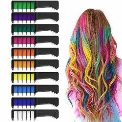 EZCO 10 Color Hair Chalk Comb Temporary Washable Hair Color Dye Crayon Salon Set Safe For Makeup Birthday Party Gifts For Girls Kids Teen