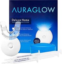 AuraGlow Teeth Whitening Kit LED Light 35% Carbamide Peroxide 2 5ML Gel Syringes Tray And Case