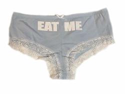 Cotton And Lace Panty With Eat Me On The Front Blue white Small