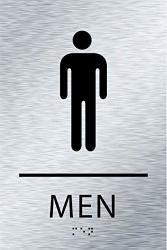 Brushed Aluminum Ada Men's Restroom Sign With Braille - Made From Durable Acrylic And Ready To Mount
