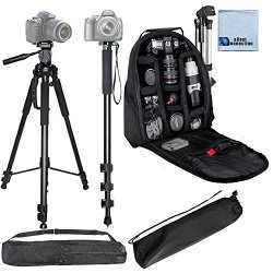 60" Inch Pro Series Professional Camera Tripod + Pro Series 72" Inch Monopod W Quick Release + Deluxe Digital Camera Video Padded Backpack + Ecostconnection Microfiber Cloth