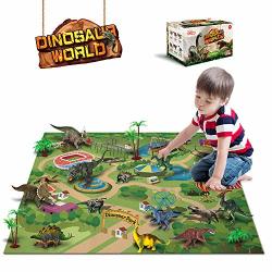 Dinosaur Toys - 12 Pcs Figures Activity Play Mat & Trees For Creating A Dino World Including T-rex Triceratops Etc Perfect Playset