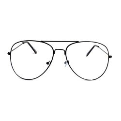 Vintage Aviator Retro Metal Square Frame Clear Lens Eye Glasses Black