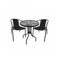 Elegant Outdoor Dining Set - 2 Bistro Chairs + 60CM Steel glass Round Table