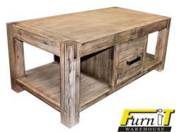 Gabriel Coffee Table With Drawer - Solid Wood - White Wash