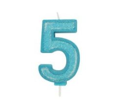 Sparkle Numeral Candle - Number 5 - Blue - 70MM - Birthday Cake Candles