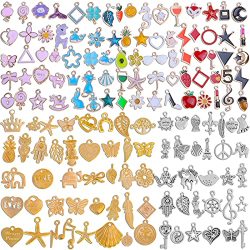Mckanti 150pcs Bracelet Charms, Silver Bracelet Gold Plated Enamel Charms Pendants for Necklace Bracelet Jewelry Making and Crafting.