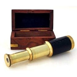 Sadaf Nautical Store 6" Handheld Brass Telescope With Wooden Box - Pirate Navigation