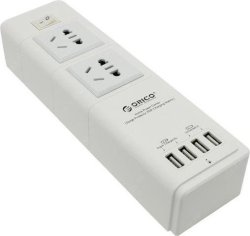 Orico 4-PORT USB Charger 2X1A & 2X2.4A With Dual 3-PIN Power Socket - White