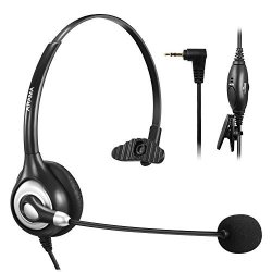 Arama Cordless Phone Headset 2.5MM Telephone Headset With Noise Cancelling Boom MIC For Panasonic Polycom Grandstream Cisco Linksys Spa Zultys Gigaset And Other Dect Phones