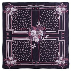 Silk Scarf For Women 100% Mulberry Hair Wrapping Square Geometrical Twill Neckerchief Best For Gift Black