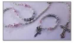 Name Rosary - Strung In Silver Pink And White & Matching Bracelet