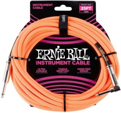 25 Foot Braided Instrument Cable Neon Orange