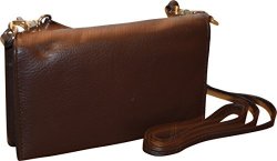 Women's Pielino Genuine Leather Smart Phone Crossbody Wallet With Shoulder Strap Brown