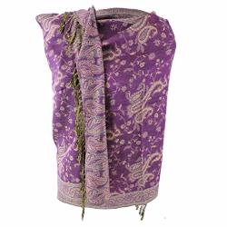 Silver Fever Pashmina - Jacquard Paisley Shawl - Stylish Scarf - Double Sided Wrap Purple Floral