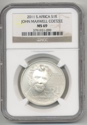 Silver R1 2011 John Maxwell Coetzee Nobel- MS69 Only 2 Better Complete Your Nobel Collection