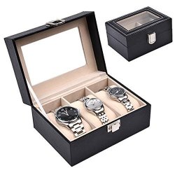 Smo Pu Wooden Deluxe Design Black Watch Display Case Couple Watch Lovers Watch Holders 3 Fitted