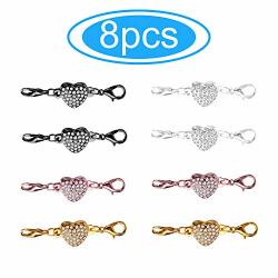 8PCS Magnetic Jewelry Clasps Weapow Unique Stainless Rose Gold Silver Black Rhinestone Heart Necklace Closures Kit For Bracelet