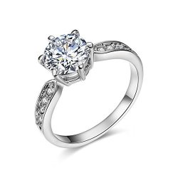 Spilove Serend 18K White Gold Plated 1.5CT Heart And Arrows Cut Cubic Zirconia Solitaire Wedding Engagement Rings Size 8