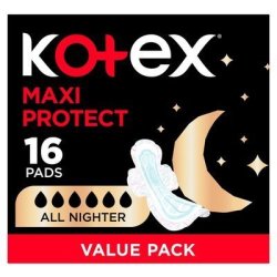 Kotex Maxi Thick Pads - All Nighter 16 Pack Plus Wings Value Pack
