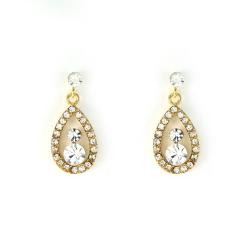 Goldair Gold Tone Teardrop Earrings With Clear Crystals