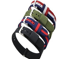 Ritche 4PC 20MM Nylon Striped Blue red Blue white red Black Army Green Replacement Watch Strap Band