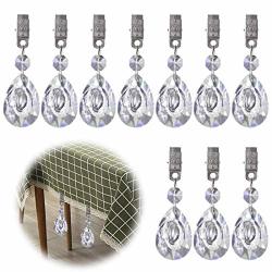 Hyamass 8pcs Metal Clip Crystal Glass Teardrop Prisms Pendant Tablecloth Weights 